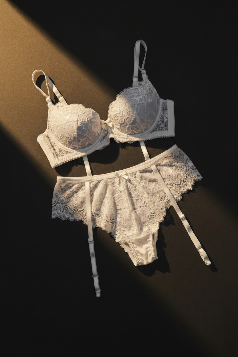 Onyx Midnight Garter Set - White