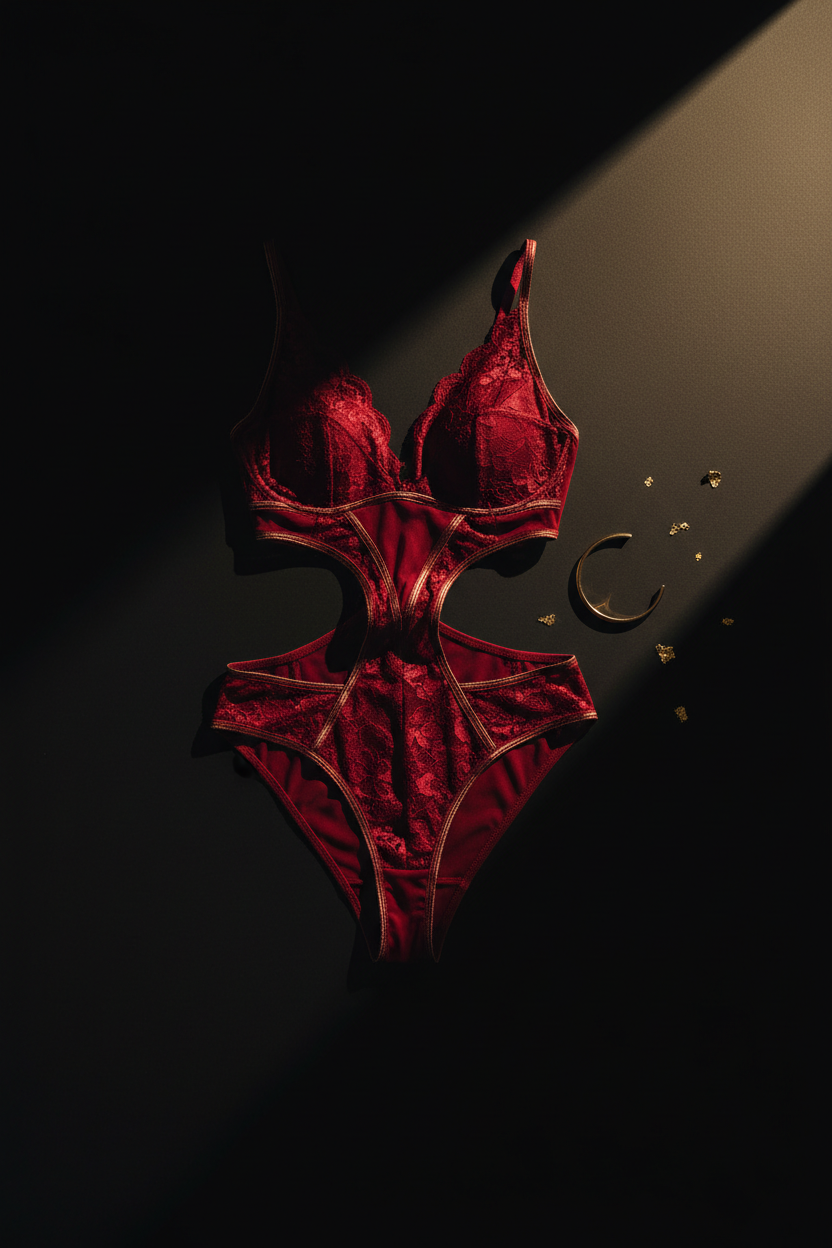 Sophisticated Silhouette Bodysuit - Red